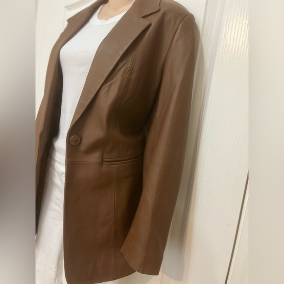 Denim & Co. Cognac Brown Leather Blazer Style Jacket, Size M - Picture 3 of 12
